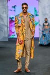 Buy_Mahima Mahajan_Multi Color Organza Satin Print Botanical Floral Trench Coat _at_Aza_Fashions