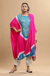 Buy_Etasha by Asha Jain_Fuchsia Kaftan Gajji Silk Embroidered Bandhani Round Pattern Draped And Pant Set _at_Aza_Fashions