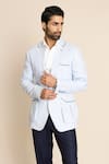 Buy_Gargee Designers_Blue 100% Linen Bellows Pocket Blazer _at_Aza_Fashions