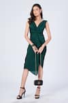 Buy_S&N by Shantnu Nikhil_Emerald Green Poly Jersey Embroidered Front Twisted Draped Dress For Women_at_Aza_Fashions