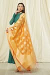Khwaab by Sanjana Lakhani_Orange Cotton, Silk Embroidery, Fringe Floral Pattern Dupatta _Online_at_Aza_Fashions