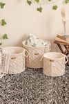 Buy_Karighar_Off White Natural Cotton Cord And Metal Woven Bongo Basket - 3 _at_Aza_Fashions