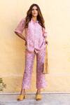 Buy_Gulabo Jaipur_Pink Muslin Embroidery Split V-neck Aura Floral Print Pant Set_at_Aza_Fashions
