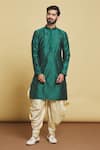 Buy_Arihant Rai Sinha_Green Silk Embroidery Thread Rose Kurta And Dhoti Pant Set _at_Aza_Fashions