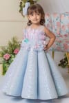 Buy_Lil Angels_Blue Net, Cotton Sequins, Feathers Embellished Structured Gown _at_Aza_Fashions