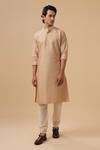 Buy_Raghavendra Rathore Blue_Beige Kurta Raw Silk Tonal Embroidery Geometric With Pant _at_Aza_Fashions