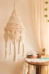 Buy_Karighar_Off White Natural Twisted Cotton Thread And Metal Frame Woven Boho Chandelier _at_Aza_Fashions