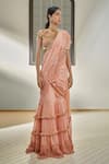 Buy_Surily G_Pink Chanderi Hand Embroidery Pipe Round Neck Twisted Rope Blouse _at_Aza_Fashions