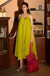 Buy_Deep Thee_Green Chanderi Embroidery Scoop Neck Neon Dot Dress _at_Aza_Fashions