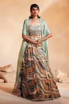 Buy_Divya Aggarwal_Multi Color Organza Abstract Print, Beads Embroidery Square Emery Lehenga Set_at_Aza_Fashions