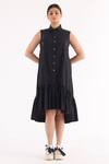 Buy_Studio Moda India_Black 100% Cotton Woven And Pleated Shirt Collar Dress _at_Aza_Fashions