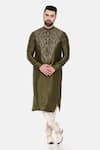 Buy_Mayank Modi - Men_Green Silk Embroidered Yoke Geometric Kurta Set_at_Aza_Fashions