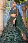 Buy_Mehak Murpana_Green Net Embroidered Bead V Neck Floral Bridal Lehenga Set _at_Aza_Fashions