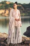 Buy_Nandita Thirani_Pink Chiffon And Georgette Embroidery Sequin & Peasant Kurta Sharara Set  _at_Aza_Fashions