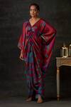 Buy_Shilpi Gupta_Red Armani Satin Printed Geometric V Neck Maxi Dress _at_Aza_Fashions