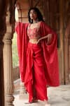 Buy_Pink City by Sarika_Red Silk Embroidered Zari Cape Open Embellished Crop Top Skirt Set  _at_Aza_Fashions