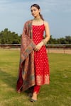 Buy_Safaa_Red Moonga Silk Woven Kani Weave U Neck Zahra A-line Kurta Set _at_Aza_Fashions