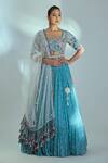 Buy Suruchi Parakh Blue Georgette Crepe Embroidered Tiered Lehenga Set ...