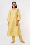 Buy_Mehak Murpana_Yellow Silk Embroidery Round Neck Flared Sleeve Kurta And Pant Set _at_Aza_Fashions