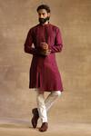Buy_Raghavendra Rathore Jodhpur_Purple Silk Embroidered Geometric Pattern Asymmetric Kurta _at_Aza_Fashions