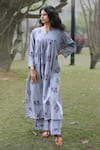 Buy_TINA EAPEN COLLECTIVE_Purple Cotton Printed Garden Notched Anarkali And Flared Pant Set _at_Aza_Fashions