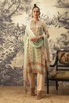 Buy_Kalista_Green Crepe Printed Floral Tie-up Zuri Kurta Pant Set _at_Aza_Fashions