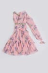 Buy_Fayon Kids_Peach Georgette Embroidery Pleated Texture Draped Dress _at_Aza_Fashions