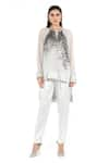 Buy_Rohit Gandhi + Rahul Khanna_Silver Georgette Embellished Sequin Round Crux Fallen Top _at_Aza_Fashions