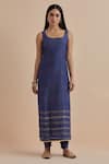 Buy_Ikshita Choudhary_Blue Chanderi Printed Foil Round Long Kurta With Churidar _at_Aza_Fashions