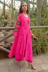 Buy_Kacha Tanka_Pink Dupion Art Silk And Cotton Satin Hand Embroidery Flower Motif Jacket Pant Set _at_Aza_Fashions