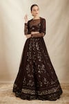Buy_Astha Narang_Brown Net Embroidered Nakshi Illusion Botanic Lehenga Set _at_Aza_Fashions