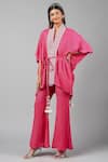 Buy_Inej_Fuchsia Rayon Flex Embroidery Paisley V Neck Kaftan With Bell Bottom Pant _at_Aza_Fashions