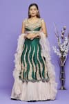 Buy_Neha Mehta Couture_Green Pure Raw Silk Embroidery Thread Leaf Neck Layered Lehenga Set_at_Aza_Fashions