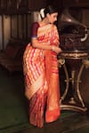 Buy_Priyanka Raajiv_Red Silk, Banarasi Rangkaat Kadua Floral, Stripe Karni Woven Saree _at_Aza_Fashions