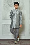 Buy_Petite Pomme_Grey Silk Embroidery Leaf And Paisley Pattern Kurta Set _at_Aza_Fashions
