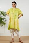Buy_OMI_Multi Color Stripe Mandarin Collar Dichromatic Tunic _at_Aza_Fashions