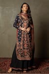 Buy_RI.Ritu Kumar_Black Kurta - Silk Satin Printed Avena Floral Aari Embroidered Palazzo Set _at_Aza_Fashions