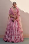 Buy_Angad Singh_Pink Raw Silk Embroidery Zardozi Leaf Neck Floral Bridal Lehenga Set _at_Aza_Fashions