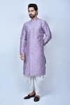 Buy_Arihant Rai Sinha_Purple Kurta Banglori Silk Polka Patterns And Cowl Pant Set _at_Aza_Fashions