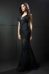 Buy_Rohit Gandhi + Rahul Khanna_Blue Tulle, Crepe Embroidery V-neck Evanescence Gown _at_Aza_Fashions