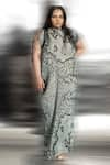 Buy_Abhishek Sharma_Green Poly Georgette Printed Reef Patterns Raised Neck Textured Gown  _at_Aza_Fashions