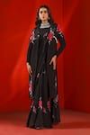 Buy_Isha Gupta Tayal_Black Silk Print Floral Lapel Collar Magnolia Trench Coat With Belt _at_Aza_Fashions