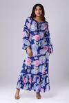 Buy_Tangerine Tiger_Blue 100% Rayon Modal Floral Tie-up Print Maxi Dress _at_Aza_Fashions