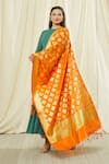 Buy_Samyukta Singhania_Orange Banarasi Art Silk Woven Floral Geometric Pattern Dupatta _at_Aza_Fashions