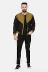 Buy_Mayank Modi - Men_Black Cotton Solid And Linen Bomber Jacket _at_Aza_Fashions