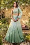 Suruchi Parakh_Green Georgette Crepe Hand Embroidered And Woven Bead Sequin Lehenga Blouse Set _Online_at_Aza_Fashions