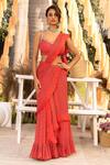 Buy_Chhavvi Aggarwal_Red Georgette, Organza Sequins, Beads Scoop Printed Pre-draped Saree With Blouse _at_Aza_Fashions