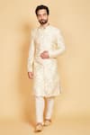 Buy_Amrin khan_Cream Raw Silk Embroidery Floral Zari Work Sherwani Set  _at_Aza_Fashions