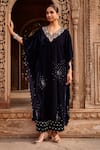 Buy Ajiesh Oberoi Blue Velvet Embroidery Kaftan And Pant Set at Aza Fashions Buy_Ajiesh Oberoi_Blue Velvet Embroidery Kaftan And Pant Set _at_Aza_Fashions
