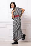 Buy_Megha Garg_Black Sequins V-neck Stripe Print Drape Kaftan Jumpsuit _at_Aza_Fashions